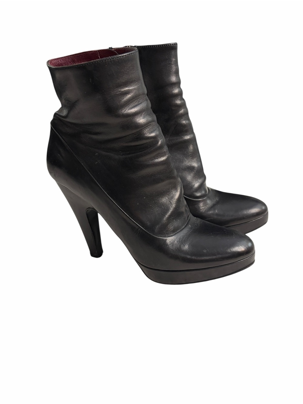 Prada Black Leather Platform Ankle Boots - Women
